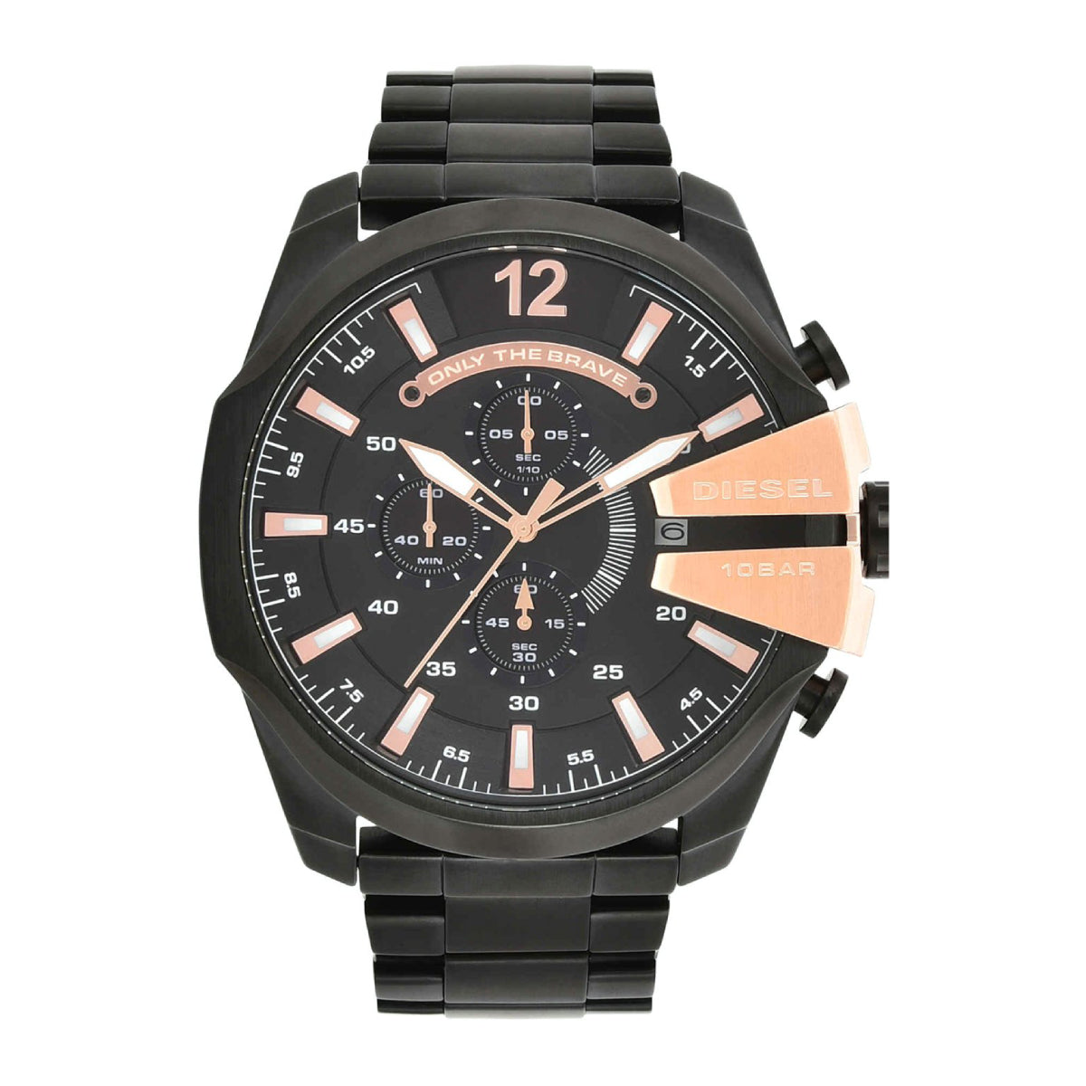 Diesel Mega Chief Men's 58mm Chronograph Stainless Steel Bracelet Watch - Black