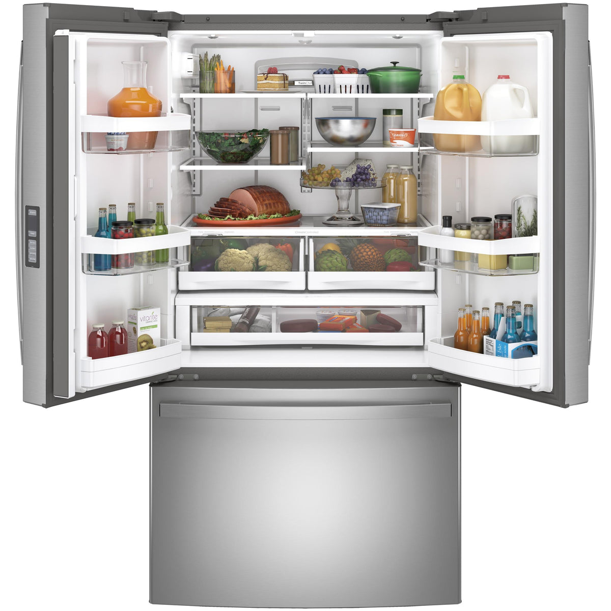 GE 36-inch, 28.7 cu. ft. French 3-Door Refrigerator with Icemaker GNE29GYNFS