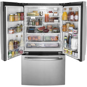 GE 36-inch, 27 cu. ft. French 3-Door Refrigerator with Internal Water Dispenser GNE27JYMFS