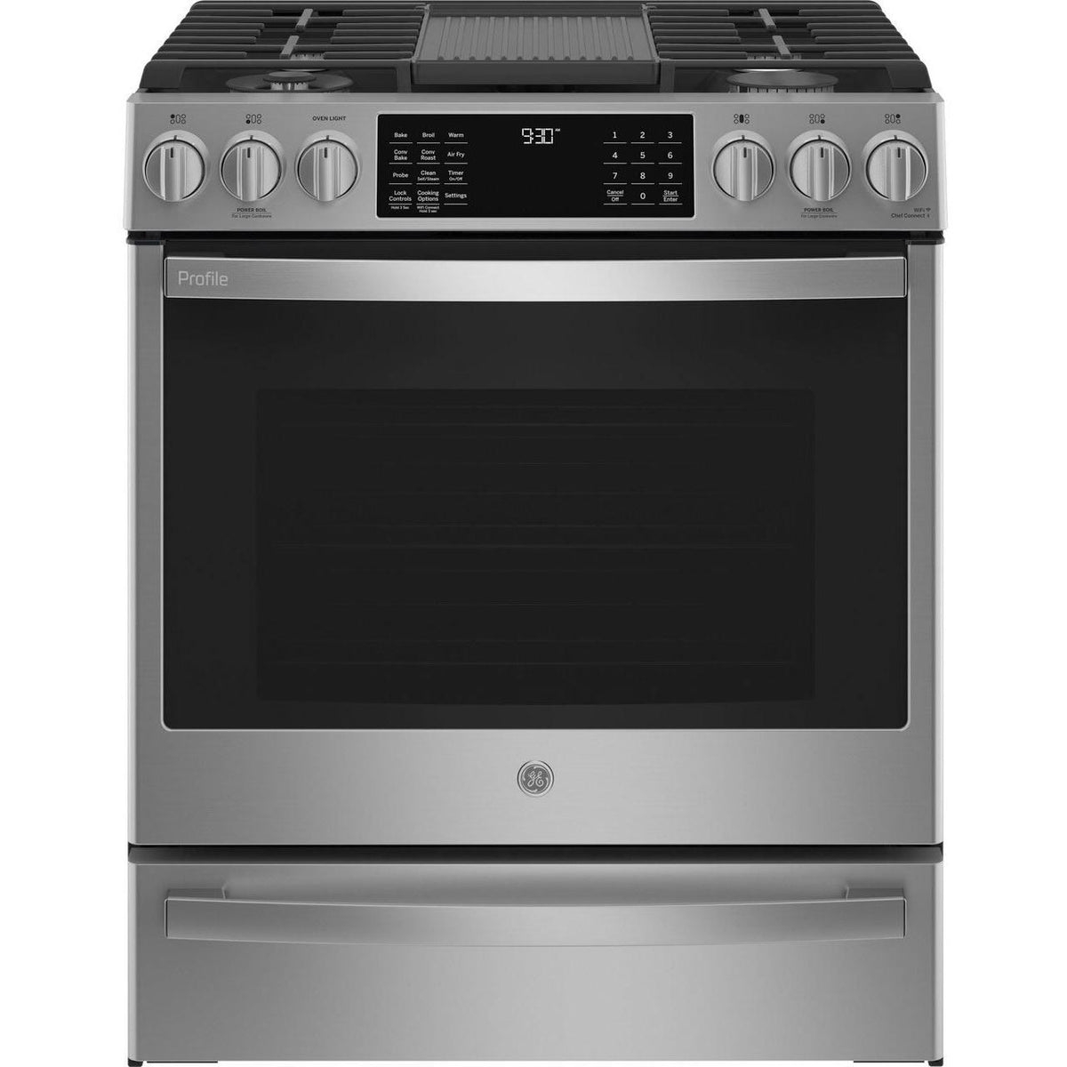 GE Profile 30-inch Slide-In Gas Range with No Preheat Air Fry PGS930YPFS