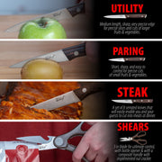 Deco Chef 16 Piece Kitchen Knife Set with Wedge Handles, Shears, Block, and Cutting Board