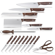 Deco Chef 16 Piece Kitchen Knife Set with Wedge Handles, Shears, Block, and Cutting Board