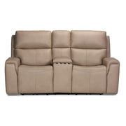Flexsteel Jarvis 1828-64PH Power Reclining Loveseat with Console and Power Headrests - Parchment