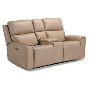 Flexsteel Jarvis 1828-64PH Power Reclining Loveseat with Console and Power Headrests - Parchment