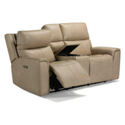 Flexsteel Jarvis 1828-64PH Power Reclining Loveseat with Console and Power Headrests - Parchment