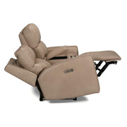 Flexsteel Jarvis 1828-64PH Power Reclining Loveseat with Console and Power Headrests - Parchment