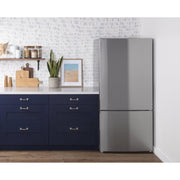 GE 32-inch, 17.7 cu.ft. Counter-Depth Bottom Freezer Refrigerator with LED Lighting GBE17HYRFS