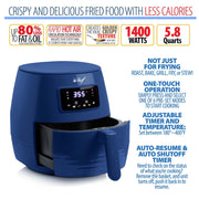 Deco Chef Digital 5.8QT Electric Air Fryer Healthier Cooking Blue + 6-Pcs Knife Set White