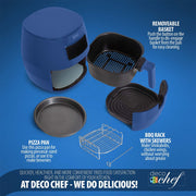 Deco Chef Digital 5.8QT Electric Air Fryer Healthier Cooking Blue + 6-Pcs Knife Set White