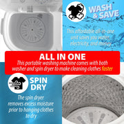 Deco Gear Compact Twin Tub Washing Machine, Agitation Wash and Spin Dry, Portable Design