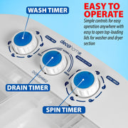 Deco Gear Compact Twin Tub Washing Machine, Agitation Wash and Spin Dry, Portable Design