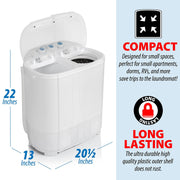 Deco Gear Compact Twin Tub Washing Machine, Agitation Wash and Spin Dry, Portable Design