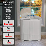 Deco Gear Compact Twin Tub Washing Machine, Agitation Wash and Spin Dry, Portable Design