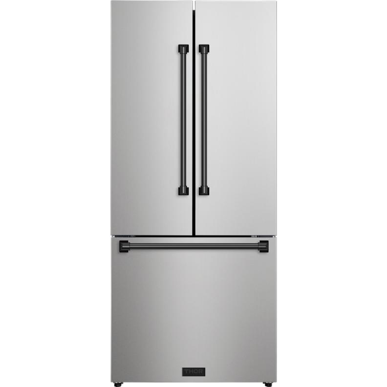 Thor Kitchen 30-inch, 17.7 cu. ft. Counter-Depth French 3-Door Refrigerator with Ice Maker RF3017FFD99-BLK