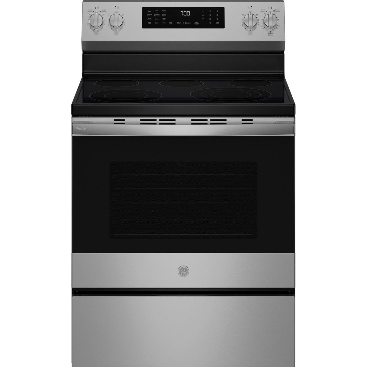GE Profile 30-inch Smart Freestanding Electric Convection Range with No Preheat Air Fry and EasyWash™ Oven Tray PRF700AYFS