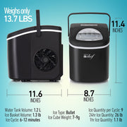 Deco Chef Compact Countertop Ice Maker 26LBs in 24HRs, 9 Ice Cubes in 6 Minutes, Black