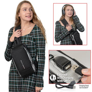 Deco Essentials Sling Backpack, Anti-Theft Combo Zipper Lock, External USB Charging, Waterproof