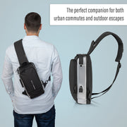 Deco Essentials Sling Backpack, Anti-Theft Combo Zipper Lock, External USB Charging, Waterproof