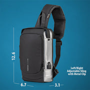 Deco Essentials Sling Backpack, Anti-Theft Combo Zipper Lock, External USB Charging, Waterproof