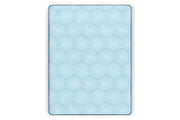 Ashley Sleep Dellyn Queen hybrid mattress top view, light blue geometric diamond herringbone pattern fabric.