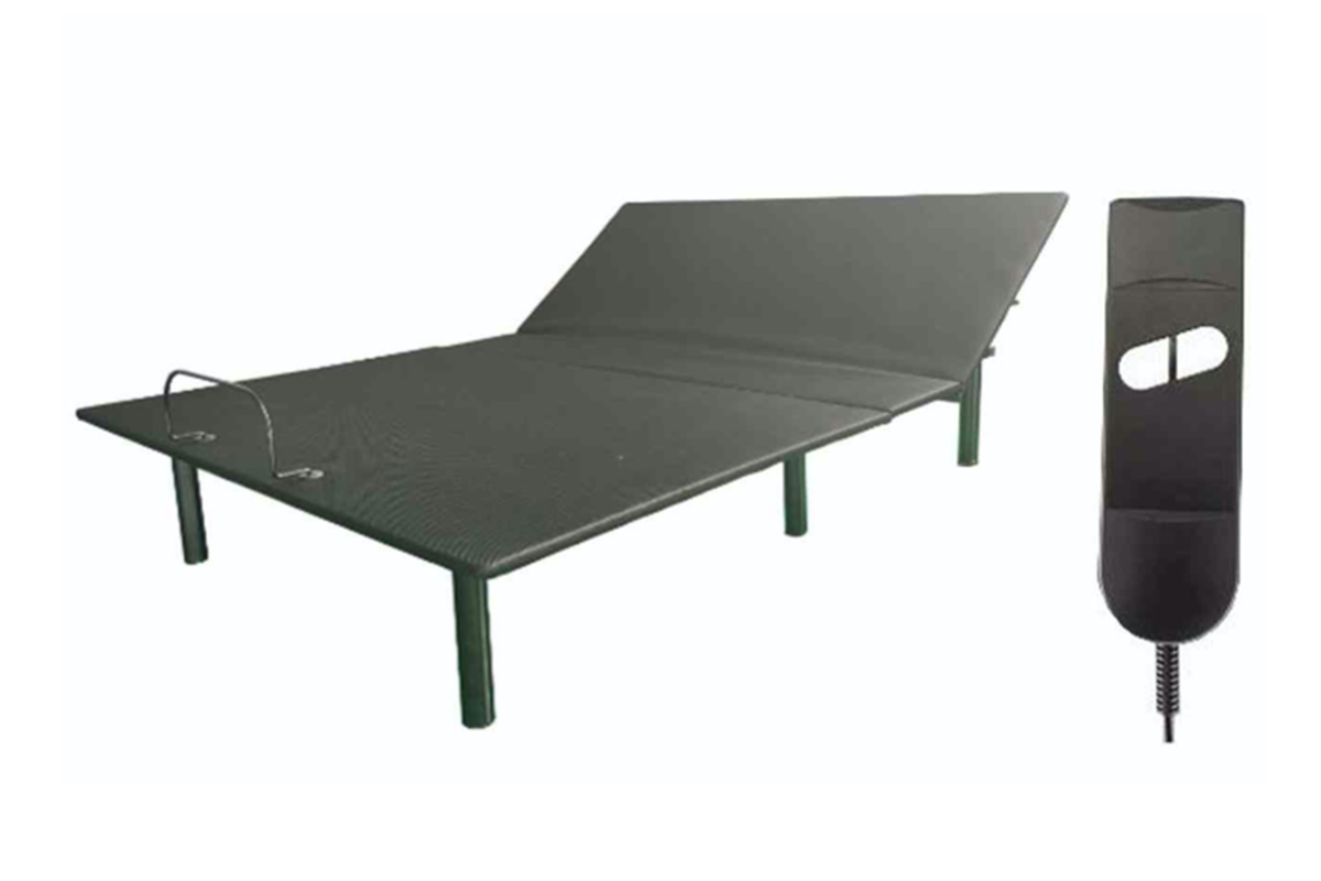 Cama ajustable negro sobre un fondo blanco.